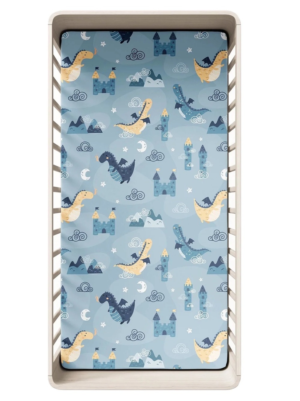 Organic Cotton Precale Natemia Blue Dragon & Castle Fitted Crib Sheet